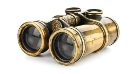  Antique Brass Binoculars Isolated on White Background