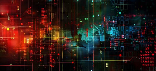 Obraz premium Abstract digital background with glowing lights and cyberpunk elements