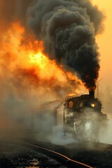 Fototapeta premium Steam Train in a Fiery Sunset