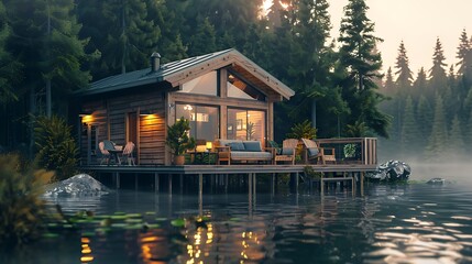 Fototapeta premium Cabin on the Lake