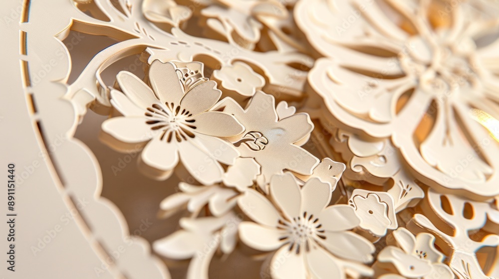 Poster create a frame cut-out design featuring intricate floral patterns around the edges, leaving the cent