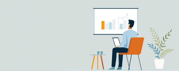 Startup pitch, entrepreneur presenting to investors, flat design illustration