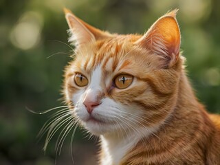Obraz premium orange cat with blur background, orange cat is sitting and looking