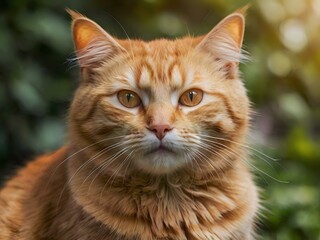 orange cat with blur background, orange cat is sitting and looking