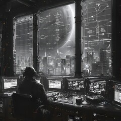 Commanding Presence - Businesswoman in Control Room Pose with Confidence and Authority