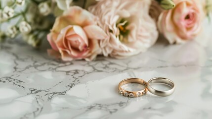 Wedding Rings with Delicate Flowers suitable for business background, posters, wallpapers, banners, greeting cards, and advertising for business entities or brands.