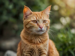 Obraz premium orange cat with blur background, orange cat is sitting and looking
