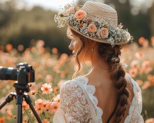 Professional Wedding Photographer Capturing Romantic Moments with 90 mm f/4.0 Lens in Scenic Outdoor Location