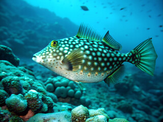 Fototapeta premium fish in aquarium, ocean, water, reef, tropical, coral, marine, blue, aquarium, animal, scuba, diving, nature, aquatic, swim, yellow