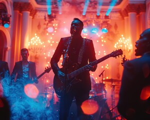 Dynamic Live Performance of Wedding Band at Festive Reception Hall captured with 90mm f/4.0 Lens