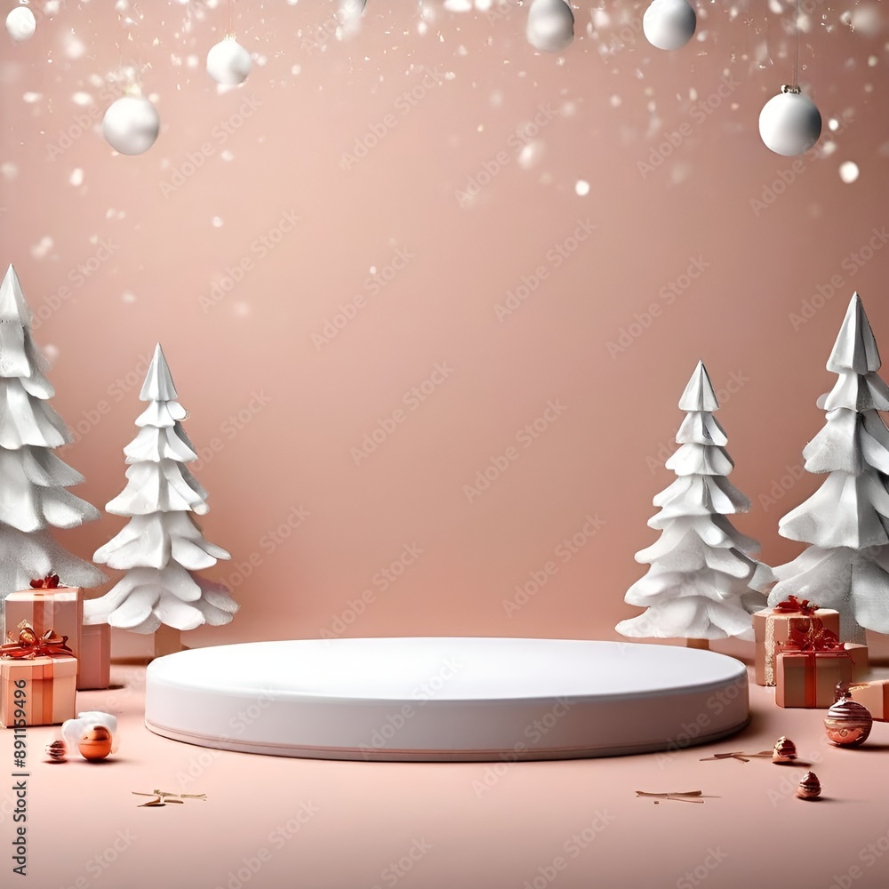 Wall mural christmas-backgrounds-with-podium-stage-platform-in-minimal-new-year-event-theme-merry-christmas-