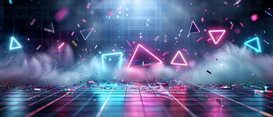 Retro 80s celebration with neon grids and shapes, perfect for a nostalgic birthday party