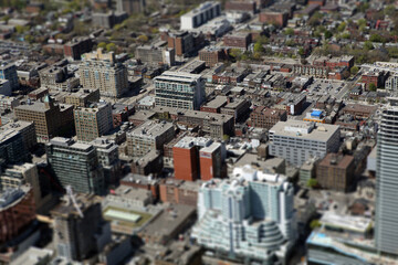 Naklejka premium Tilt shift version of 7088 - Aerial view of the city from the CN tower - Toronto - Ontario - Canada