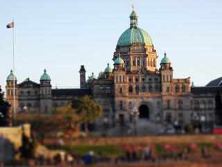 Obraz premium Harbour and British Columbia Government building - Tilt shift Victoria - Vancouver island - British Columbia - Canada