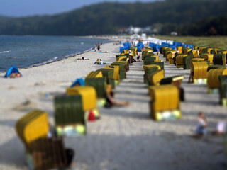 Obraz premium Beach area - Tilt shift - German seaside resort on the Baltic sea - Binz - Rugen Island - Germany