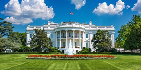 The Iconic White House in Washington DC on a Sunny Day.