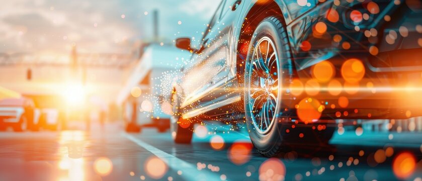 Car on the road during sunset