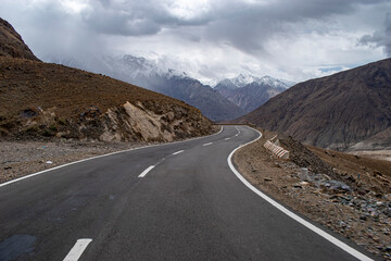 Snow mountains of Ladakh. Beautiful peak view of Himalayas. Natural beauty of Ladakh in India. Famous tourist place in the world Travel and Landscape