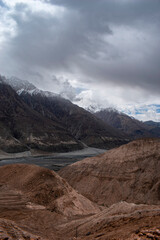 Snow mountains of Ladakh. Beautiful peak view of Himalayas. Natural beauty of Ladakh in India. Famous tourist place in the world Travel and Landscape