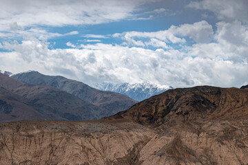 Snow mountains of Ladakh. Beautiful peak view of Himalayas. Natural beauty of Ladakh in India. Famous tourist place in the world Travel and Landscape