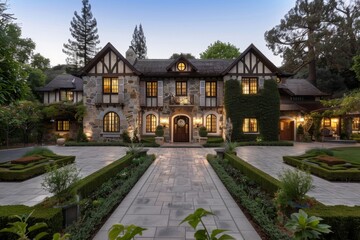 A dwelling with a unique theme and detailed facade design features a residence that stands out due to its distinctive architectural style and elaborate exterior detailing.