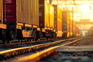 Obraz premium Shipping Container Loaded onto Freight Train