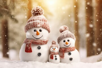 Fototapeta premium Snowmen love couple set against each other on Christmas background