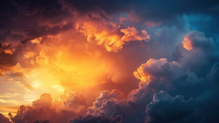 Fototapeta premium Dramatic sunset with vibrant and moody sky clouds