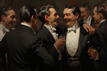 Fototapeta premium Businessmen laughing portrait painting tuxedo.