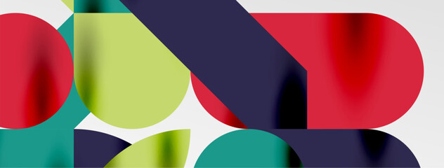 Obraz premium Mosaic geometric elements. Colorful circles, round geometric shapes and lines with shadow 3d effects. Simple forms abstract background for wallpaper, banner, template or landing