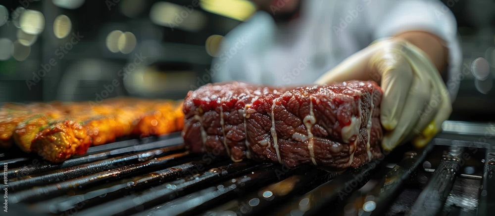 Canvas Prints Closeup of a Raw Steak Being Placed on a Grill