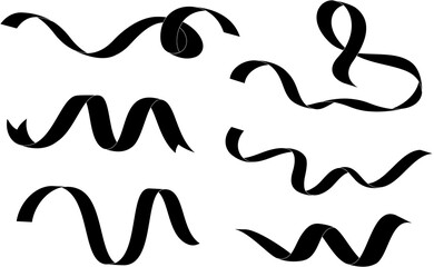 Black ribbon, icon set. Text banner sign set. Decorative ribbon icon vintage flag, graphic sale badge. Simple black ribbon symbol isolated. Vector illustration