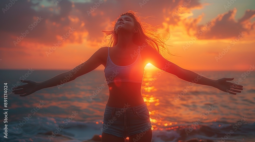 Poster Silhouette of a Woman at Sunset