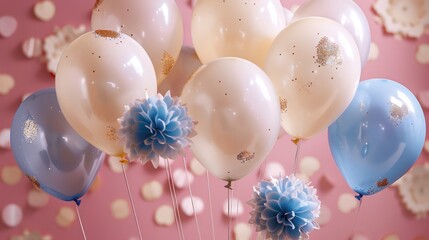 pink balloons in the sky