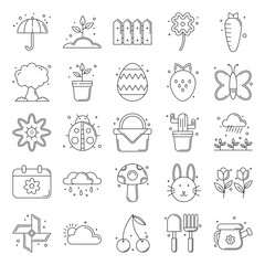 Spring Icon Set Outline Style, Vector Illustration