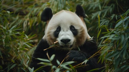Fototapeta premium Adorable Panda Enjoying a Bamboo Feast