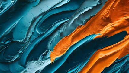 A vibrant blend of complementary colors, blue and orange, on a canvas, change, innovation.