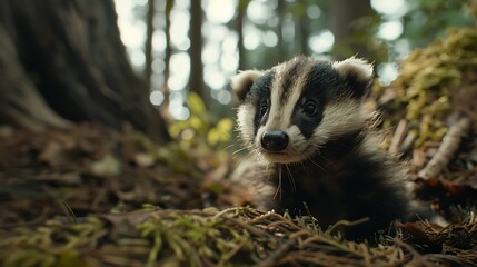 Fototapeta premium Curious Badger in Forest