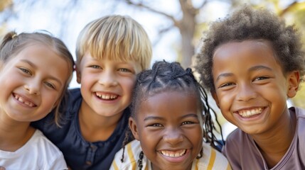 Obraz premium friendship multiethnic children smiling together