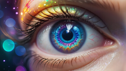 Fototapeta premium close-up surreal eye with abstract light effects