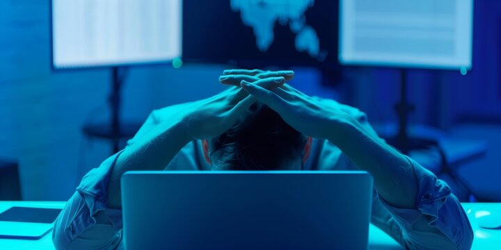 Stressed Employee Overwhelmed by Technology Issues at Work
