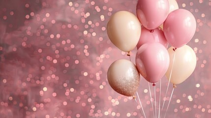 pink balloons in the sky