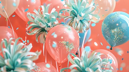 easter background with balloon and flowers