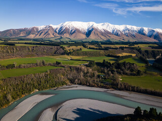 Mt Hutt, New Zealand: Aerial view of the Rakaia river and gorge near Mt Hutt in Canterbury in New...