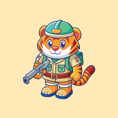 Army Tiger mascot character logo design vector illustration