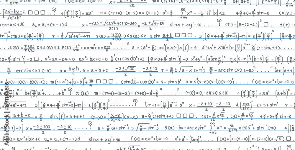 Wall mural calculating mathematical principles in a seamless notebook.