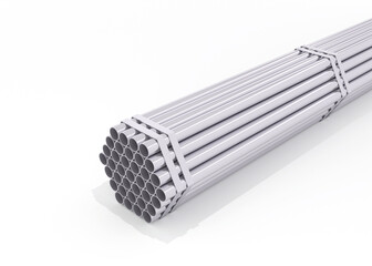pipe isolated on white background, stack of steel pipes. Stainless steel,  Steel pipes,  Metal pipes of various diameters. 3D Rendering. 