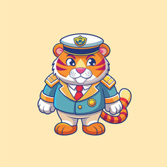 Captain Tiger mascot character logo design vector illustration