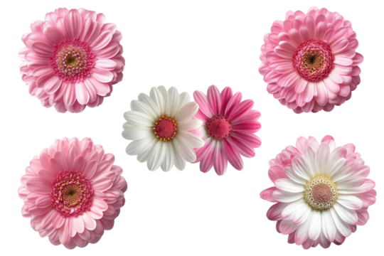 pink and white daisy  flower  collection on transparent background.