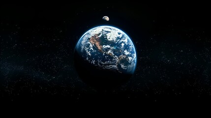 Naklejka premium A breathtaking view of Earth and its moon from space, surrounded by countless stars.